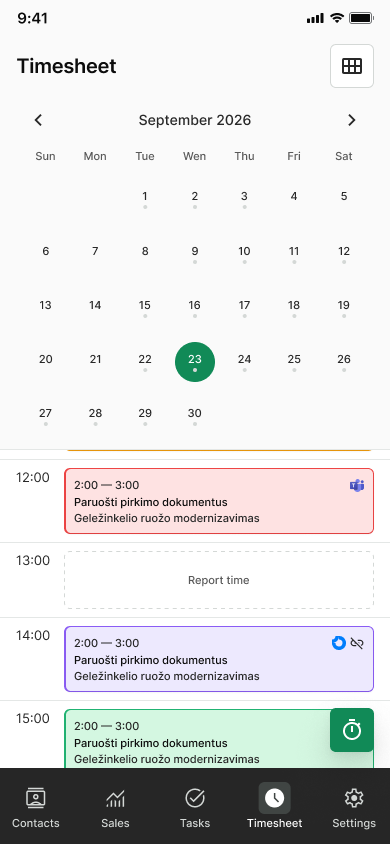Timesheet month view (mobile)