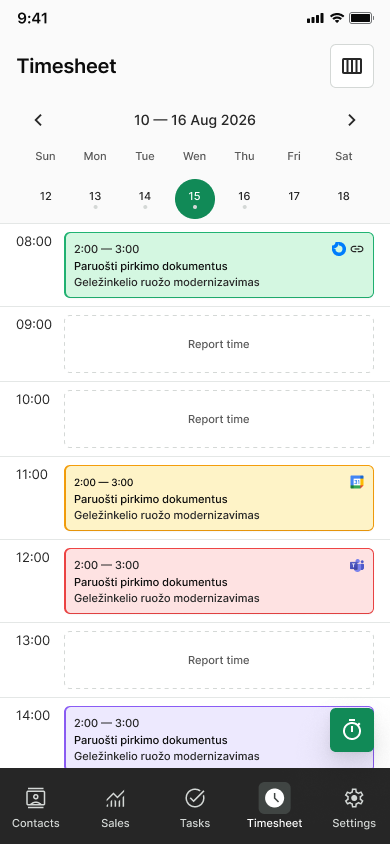 Timesheet week view (mobile)